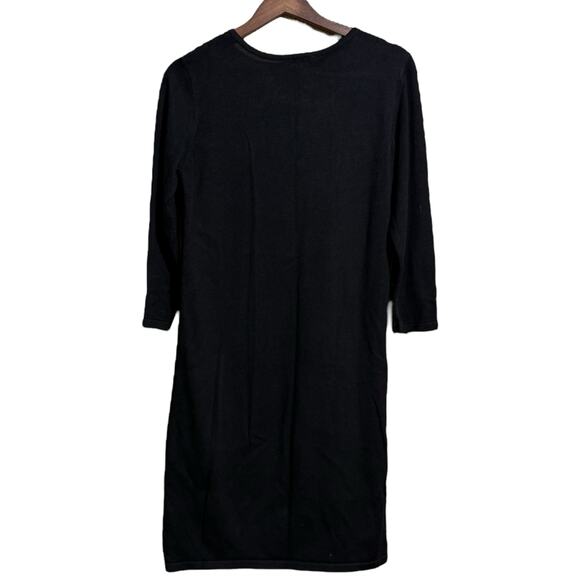 AB Studio V-Neck 3/4 Sleeve Black sweater dress with gray & white print Large - Picture 2 of 5